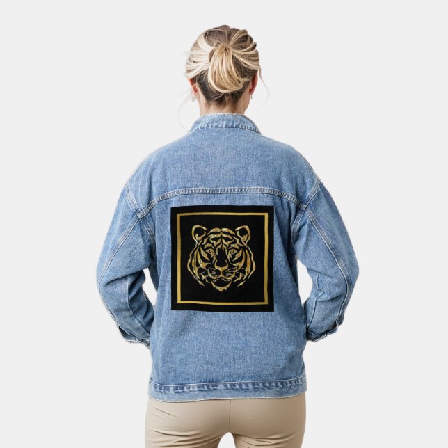 Gold Metallic Tiger Face Denim Jacket Jeansjacke (Modell)