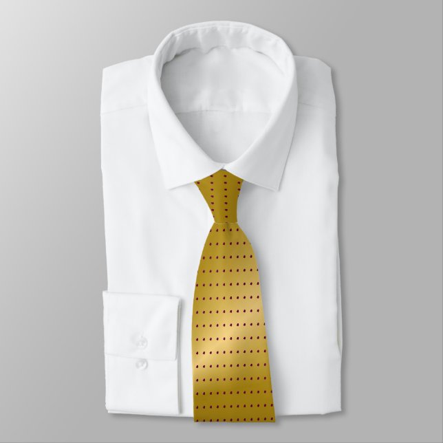 Gold Metallic und Maroon Polka Dots Muster Krawatte (Gebunden)