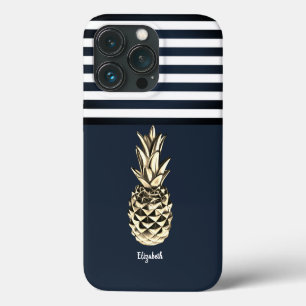 Gold Metallische Ananas Navy Blue Stripes Case-Mate iPhone Hülle