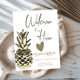 Gold Metallische Ananas, neue Herzadresse Ankündigungspostkarte