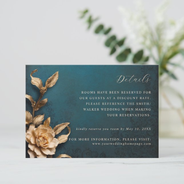 Gold Metallische Blume Hochzeitskarte RSVP Karte (Stehend Vorderseite)
