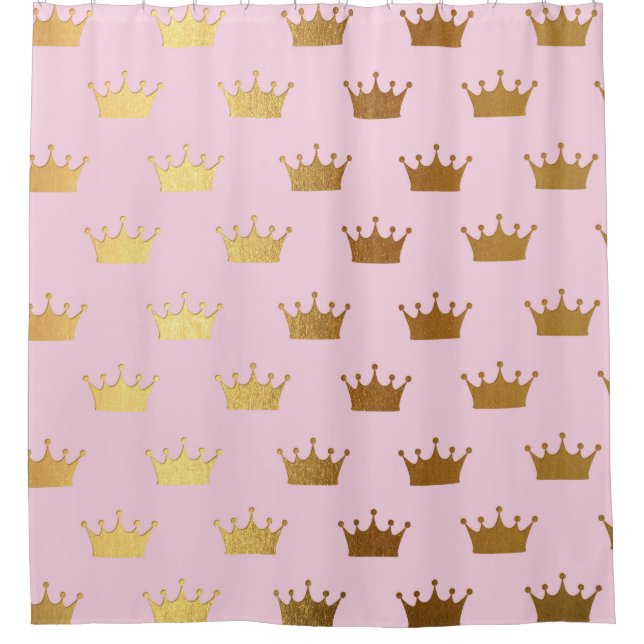 Gold Metallische Foil Crowns Pink Royal Modern Duschvorhang (Vorderseite)