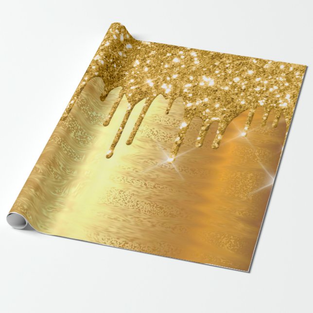 Gold Metallische Funkelnd Tropfen Glitzer Bridal W Geschenkpapier (Ungerollt)