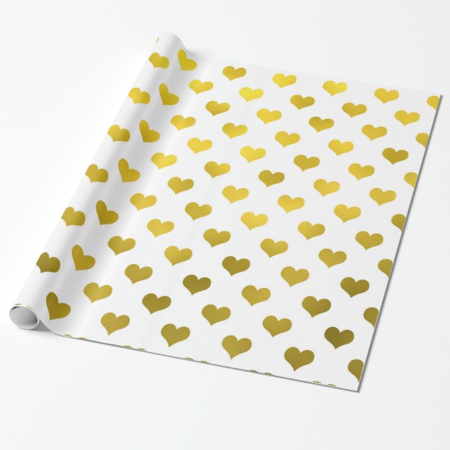 Gold Metallische Imitat Fossil Herzstück Polka Dot Geschenkpapier (Ungerollt)