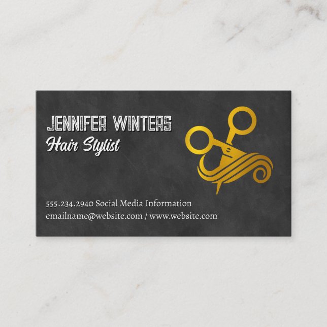 Gold Metallische Scheren und Haarlogos Visitenkarte (Vorderseite)