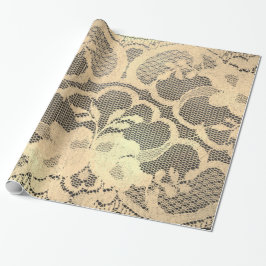 Gold Metallische Sepia Imitate Luxus Floral Lace B Geschenkpapier