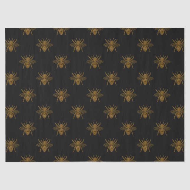 Gold Metallische Waldbienen auf Schwarz Seidenpapier (Vorderseite)