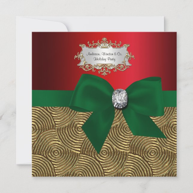 Gold Metallische Wirbel, Bow Ribbon Xmas Party Einladung (Vorderseite)