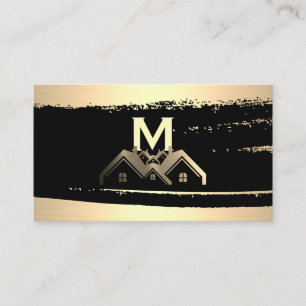Gold-Metallische Zuhause-Logo   Monogramm Visitenkarte