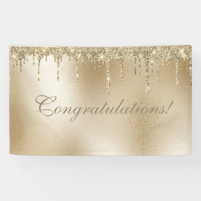 Gold Metallischer Glitzer Tropfen Elegante Feier Banner (Horizontal)