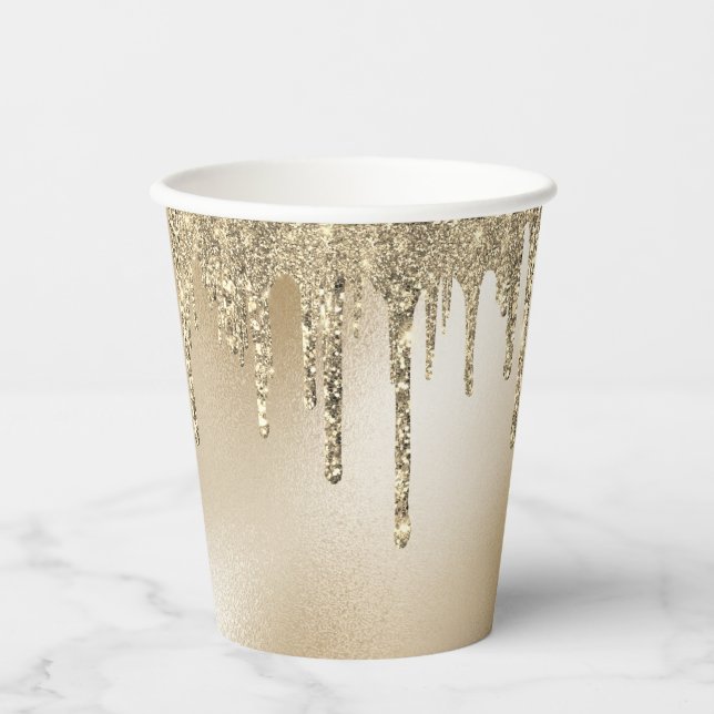 Gold Metallischer Glitzer Tropfen Elegante Pappbecher (Vorderseite)