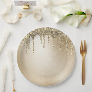 Gold Metallischer Glitzer Tropfen Elegante  Pappteller