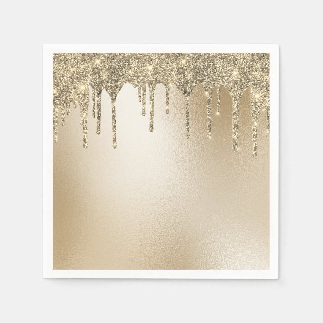 Gold Metallischer Glitzer Tropfen Elegante Serviette (Vorderseite)