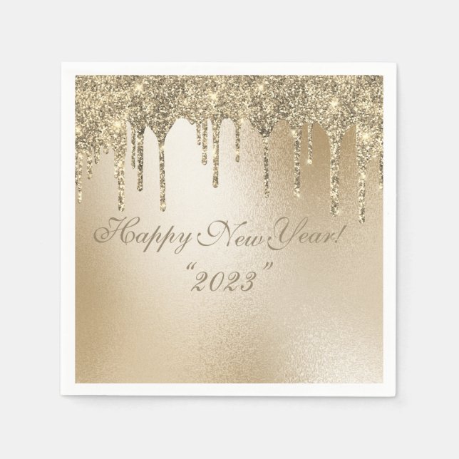 Gold Metallischer Glitzer Tropfen Elegantes Glück  Serviette (Vorderseite)