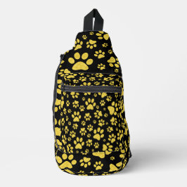 Gold-Metallmuster-Pfoten auf schwarzem Hintergrund Crossbody Bag