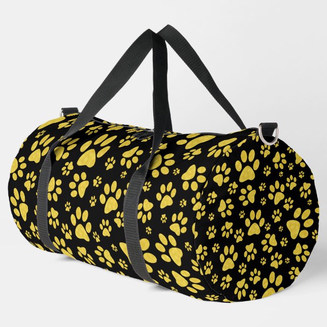 Gold-Metallmuster-Pfoten auf schwarzem Hintergrund Duffle Bag (Linke Ecke)