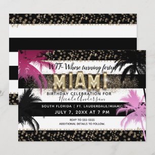 Gold Miami Glitzer Glamour Palmen Geburtstagsparty Einladung