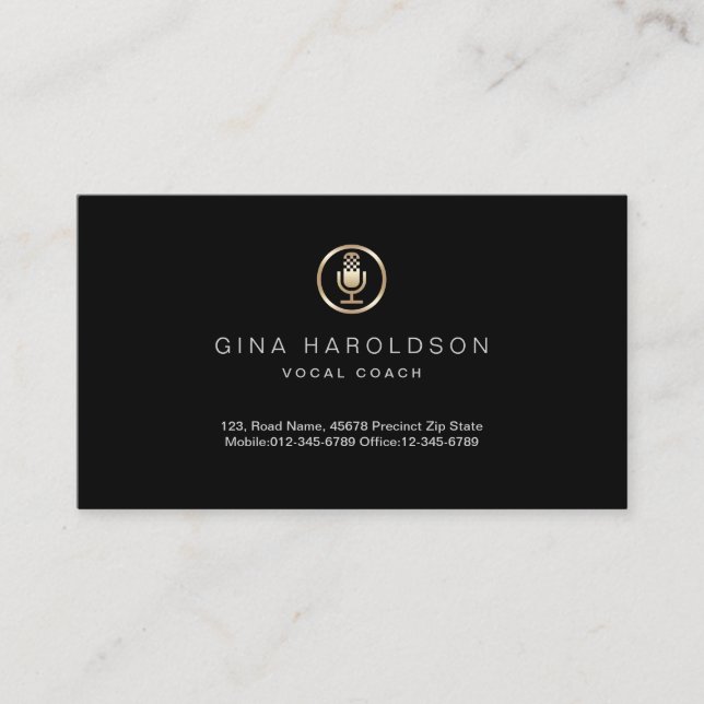 Gold Microphone Icon Voice Coach Business Card Visitenkarte (Vorderseite)
