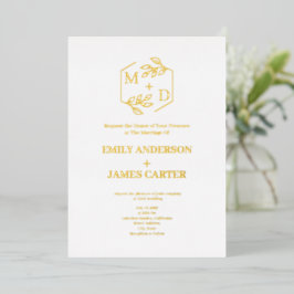 Gold Minimal Botanisches Monogramm Hochzeit Folieneinladung