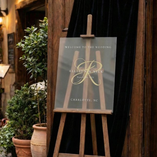 Gold Minimal Monogram Clear Wedding Entry Acrylschild (Von Creator hochgeladen)