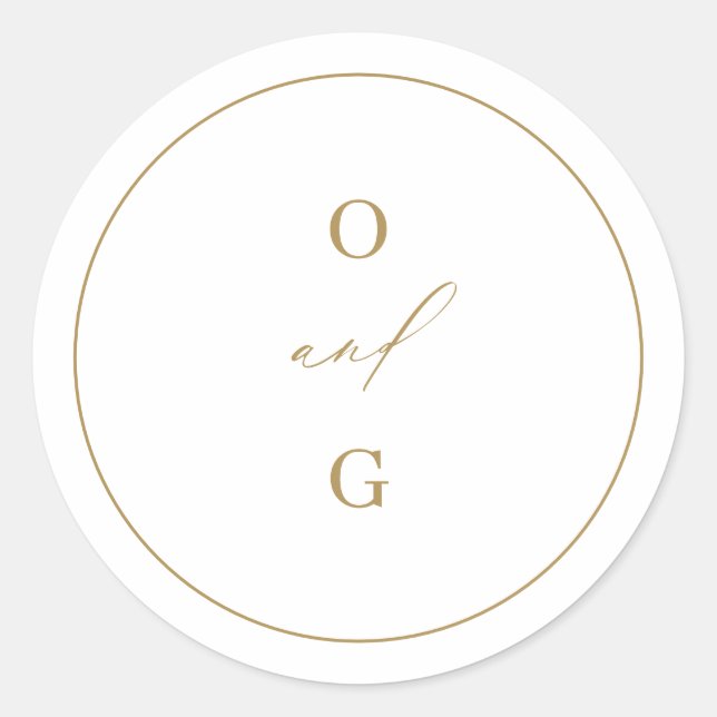 Gold minimale moderne Paar Monogramm Hochzeit Runder Aufkleber (Vorderseite)