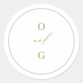 Gold minimale moderne Paar Monogramm Hochzeit Runder Aufkleber