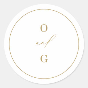 Gold minimale moderne Paar Monogramm Hochzeit Runder Aufkleber
