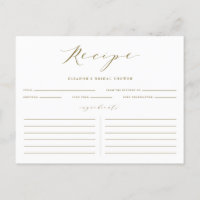 Gold Minimalist Bridal Dusche Rezept Karte