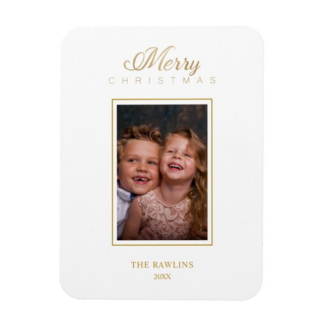 Gold Minimalist Chic Merry Christmas Photo Family Magnet (Vertikal)