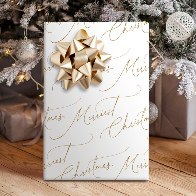Gold Minimalist Modern Script Merriest Christmas Geschenkpapier (Gold Minimalist Modern Script Merriest Christmas Wrapping Paper)