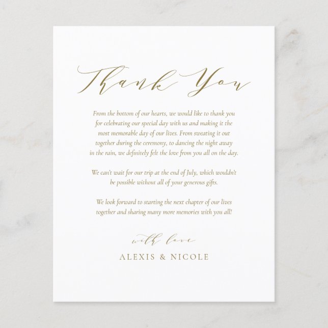 Gold Minimalistisch Script Wedding Dankeschön Card (Vorderseite)