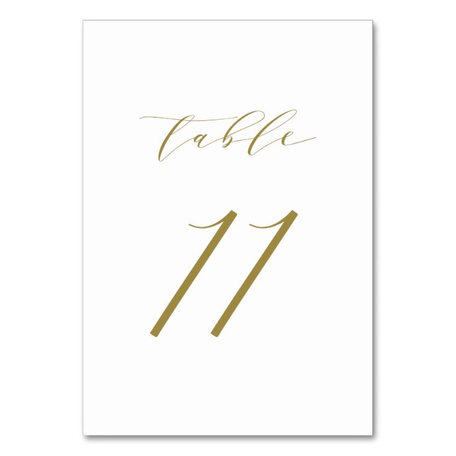 Gold Minimalistisch Script Wedding Tischnummer 11 (Vorderseite)