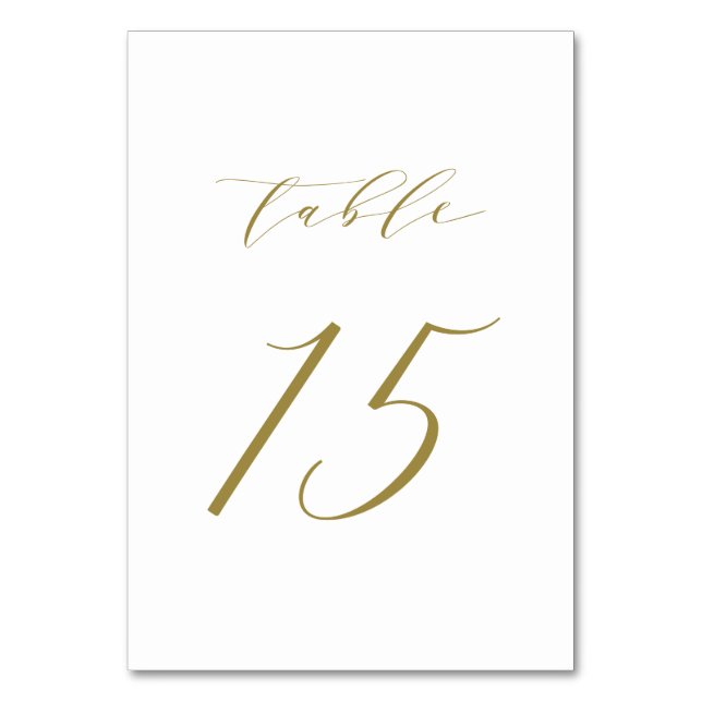 Gold Minimalistisch Script Wedding Tischnummer 15 (Vorderseite)