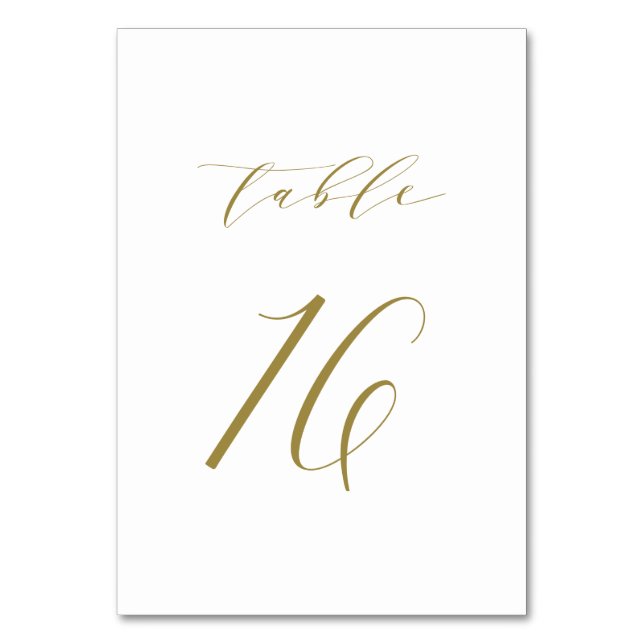 Gold Minimalistisch Script Wedding Tischnummer 16 (Vorderseite)