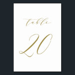 Gold Minimalistisch Script Wedding Tischnummer 20<br><div class="desc">Tabelle 20. Elegante Tischnummern mit goldminimalistischer Schrift. Diese weiße und goldfarbene Tischnummer ist ideal für Hochzeiten,  Abschluss,  Babyduschen,  Brautpartys und andere Veranstaltungen. Weitere Nummern und Farben sind verfügbar.</div>