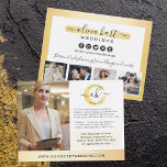 Gold Minimalistisch Stylist Business Marketing Fot Postkarte<br><div class="desc">Eleganter, minimalistischer Farbschwanz im klassischen Goldstil schafft das perfekte feminine Design für Fotografen, Stylist, Schminkkünstler, Profis in Haar- und Nagelstudios und darüber hinaus! ・ Anpassen! Klicken Sie auf die Schaltfläche "Anpassen", um die Schriftart, die Größe und das Layout zu ändern. Die Symbole der sozialen Medien können verschoben oder entfernt werden,...</div>