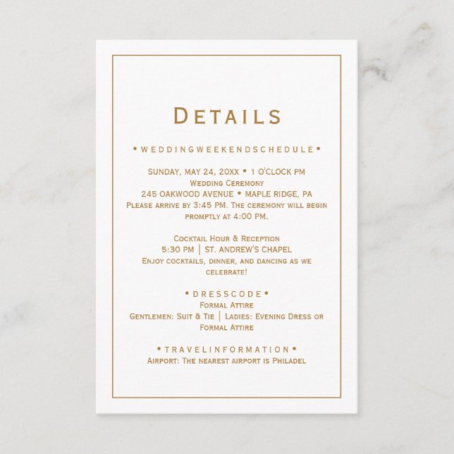 Gold Minimalistische Hochzeitskarte Begleitkarte (Vorderseite)