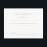 Gold Minimalistische Hochzeitsratenkarte Postkarte<br><div class="desc">Diese goldene minimalistische Hochzeitsratenkarte ist perfekt für eine moderne Hochzeit. Das Design hat einen schönen Schriftart in Gold. Diese Karten sind ideal für Hochzeiten,  Brautparty,  Babydusche,  Graduiertenfest u.v.m. Personalisieren Sie die Karten mit den Namen der Braut und Bräutigam,  den Eltern,  die Sie werden oder Absolvent.</div>