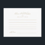 Gold Minimalistische Hochzeitsratenkarte Postkarte<br><div class="desc">Diese goldene minimalistische Hochzeitsratenkarte ist perfekt für eine moderne Hochzeit. Das Design hat einen schönen Schriftart in Gold. Diese Karten sind ideal für Hochzeiten,  Brautparty,  Babydusche,  Graduiertenfest u.v.m. Personalisieren Sie die Karten mit den Namen der Braut und Bräutigam,  den Eltern,  die Sie werden oder Absolvent.</div>
