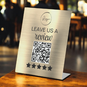 Gold Minimalistische QR Verlasst uns ein Review-Ge Sockelschild