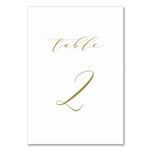 Gold Minimalistische Script-Hochzeitstabelle 2 Tischnummer (Vorderseite)