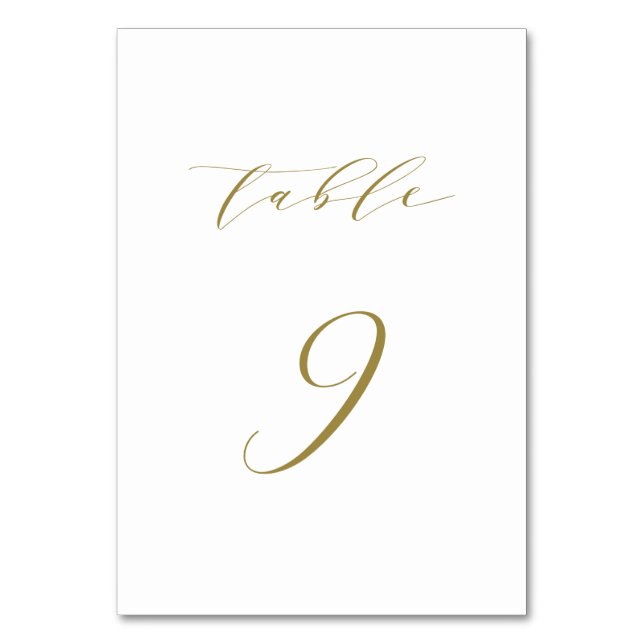 Gold Minimalistische Script-Hochzeitstabelle 9 Tischnummer (Vorderseite)