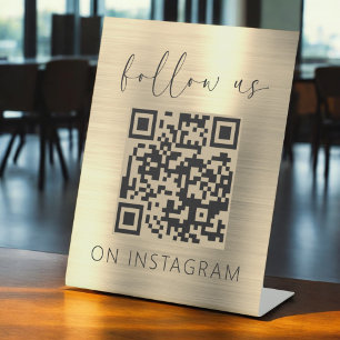 Gold Minimalistischer QR-Code auf Instagram Sockelschild