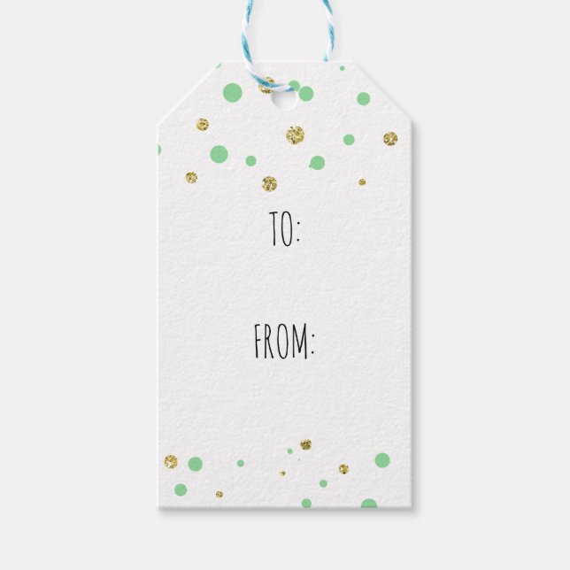 Gold Mint Confetti Geschenkanhänger (Vorderseite)