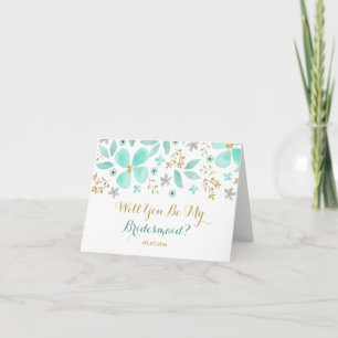 Gold Mint Flower Serez-Vous Ma Carte Bridesmaid