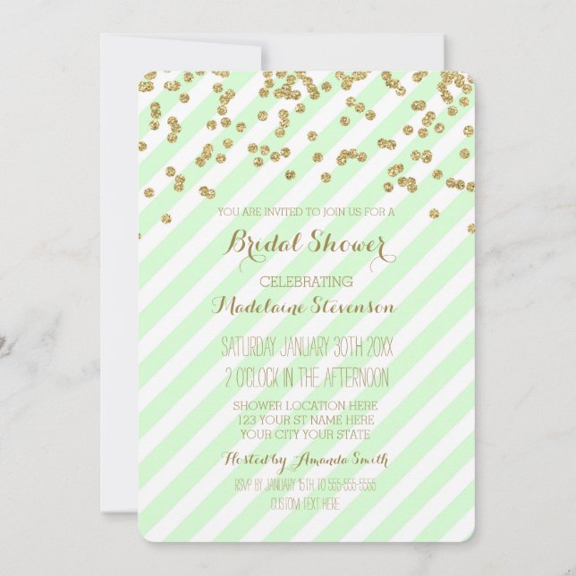 Gold Mint Green Stripes Bridal Dusche Einladungen (Rückseite)