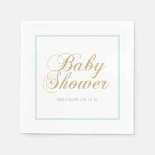Gold & Mint Moderne Jungen-Babyparty Serviette