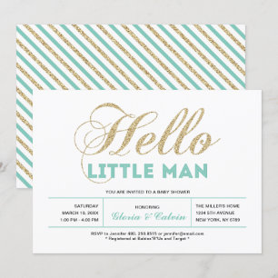Gold, Mint   Moderne Typografie Jungen-Baby-Party Einladung