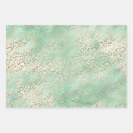 Gold Mint White Ombre Zebra Leopard Geschenkpapier Set