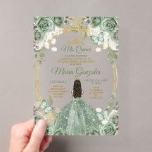 Gold Mis Quince Dusty Green Floral Quinceañera